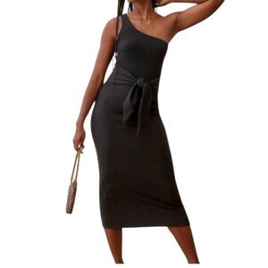 REFORMATION Ora Dress Black Midi NWT Knit One-Shoulder Small